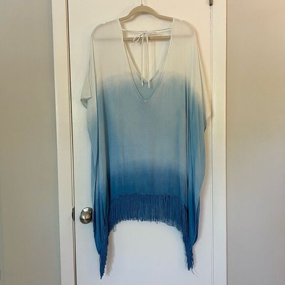 Forever 21 Cover-Up Swim Ombre White Blue Fringe M - Picture 6 of 8